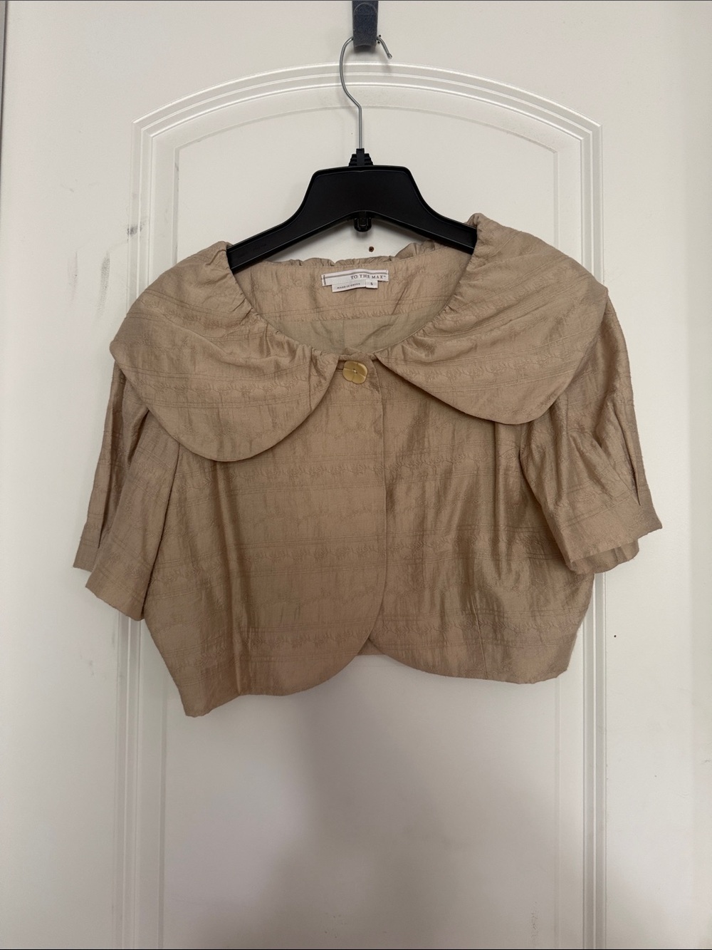 To the Max Taupe Textured Cropped Peter Pan Collar Blouse